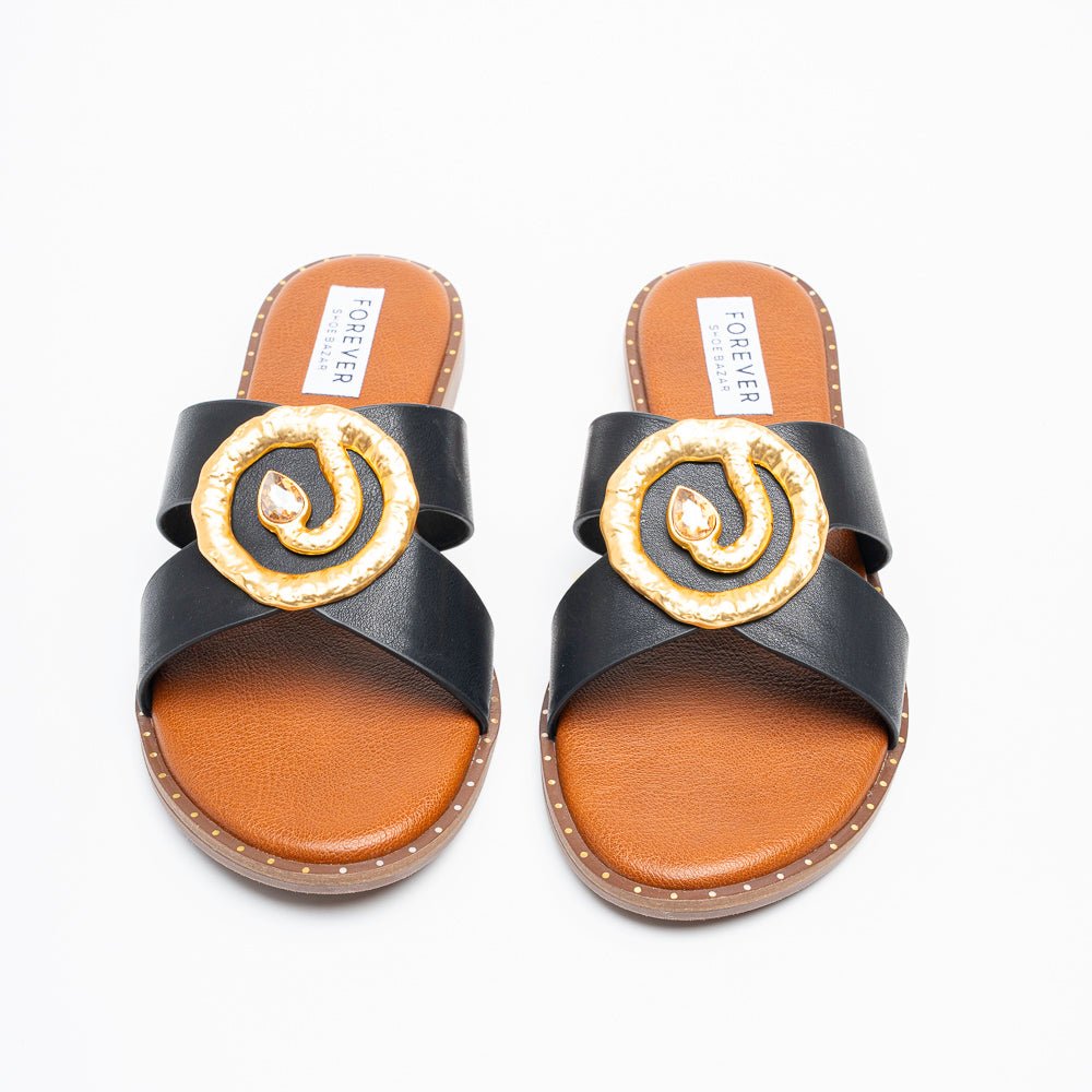 Aurelia Luxe Slides - Black Flats - view 3
