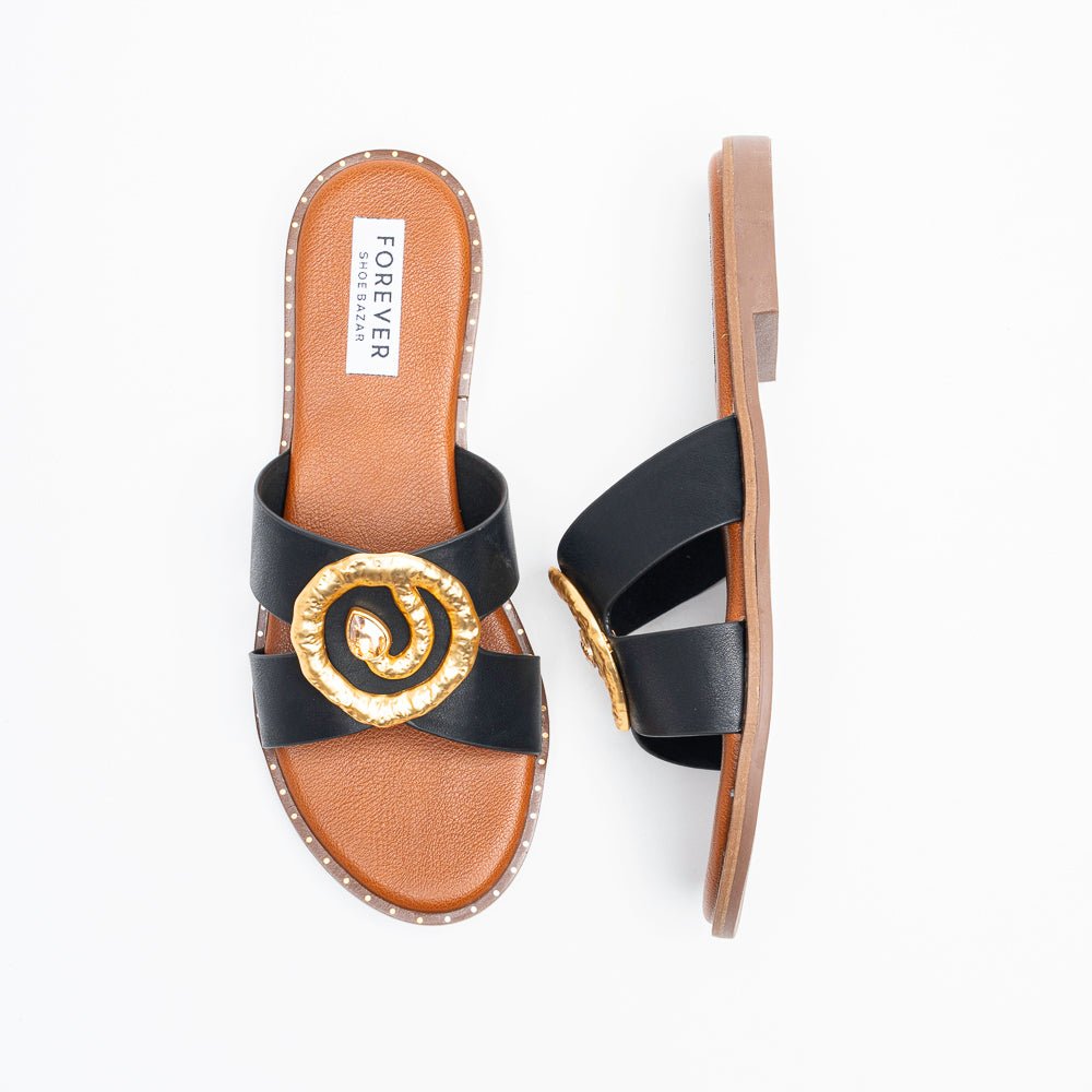 Aurelia Luxe Slides - Black Flats - view 4