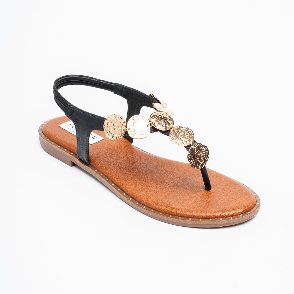 Coin Cascade - Black Flat Sandal - view 3