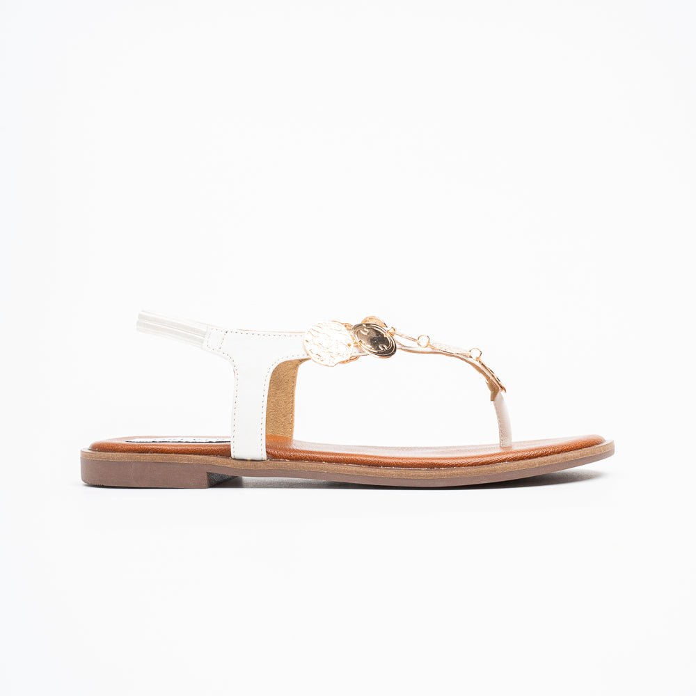 Coin Cascade - White Flat Sandal - view 2