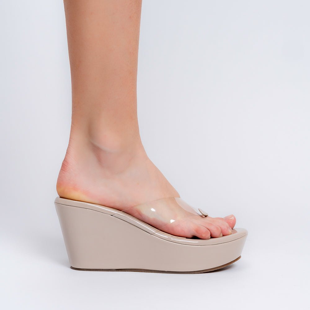 The Clear Cut Wedge - Beige Platform Heels — view 5