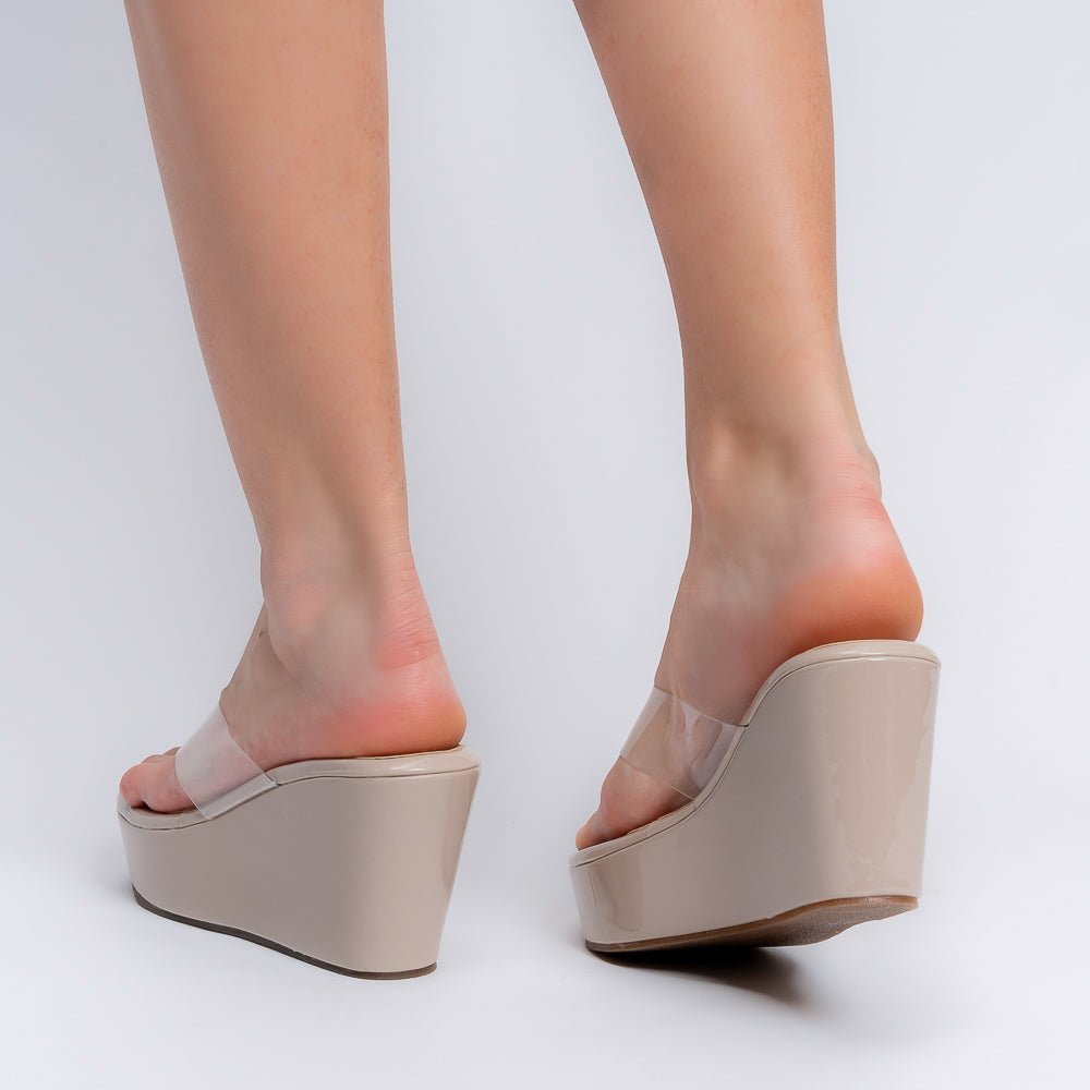 The Clear Cut Wedge - Beige Platform Heels — view 6