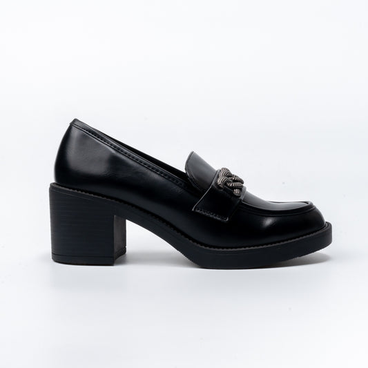 Elevated Elegance - Black Heeled Loafers