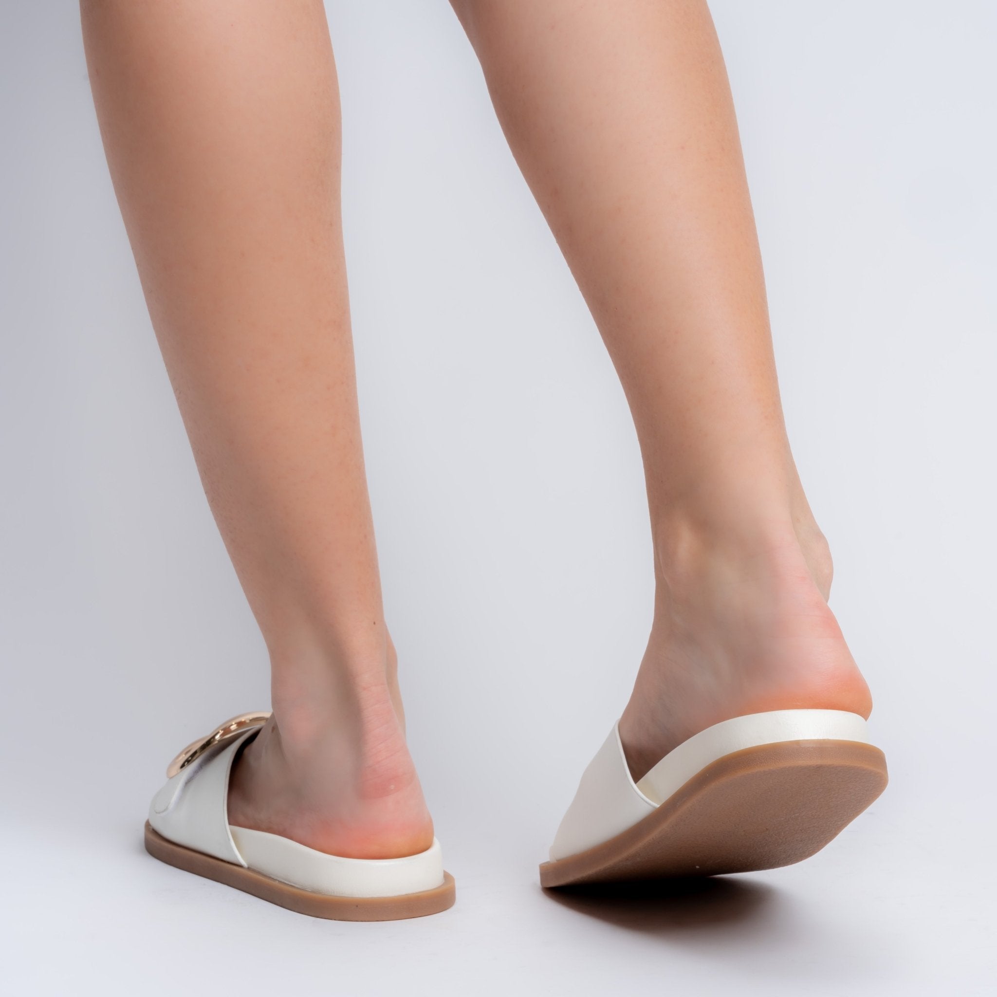 The Buckle Up Babe - White Flats — view 6