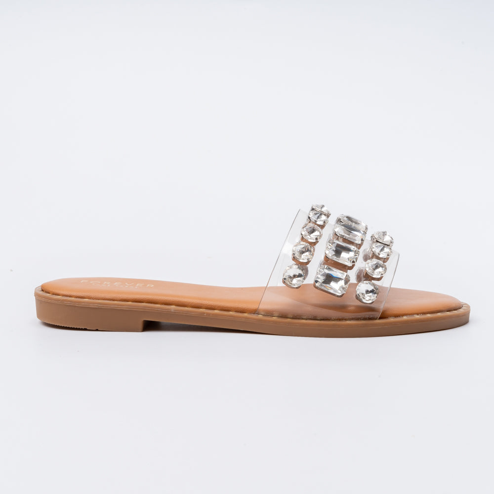 Crystal Clear Luxe Sildes - Silver Flats