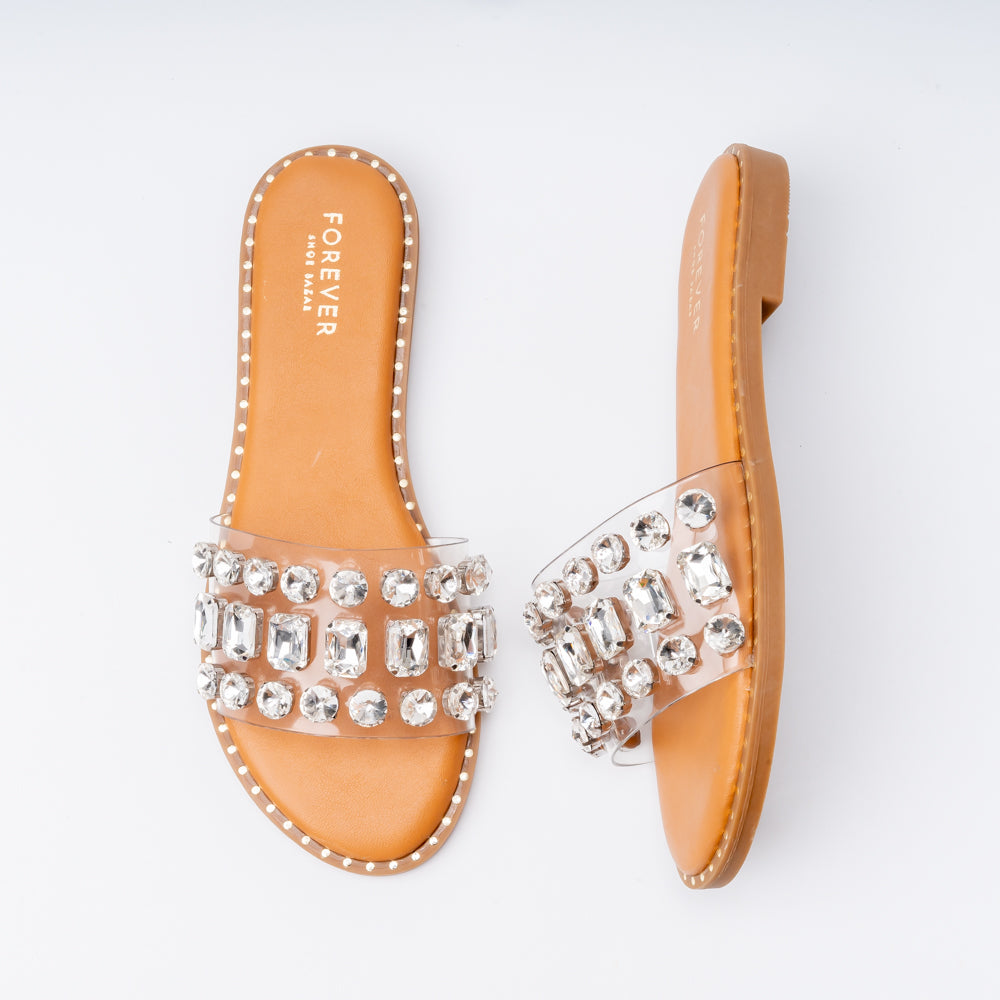 Crystal Clear Luxe Sildes - Silver Flats - view 5