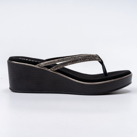 Gleam Wedge - Black Platform Heels