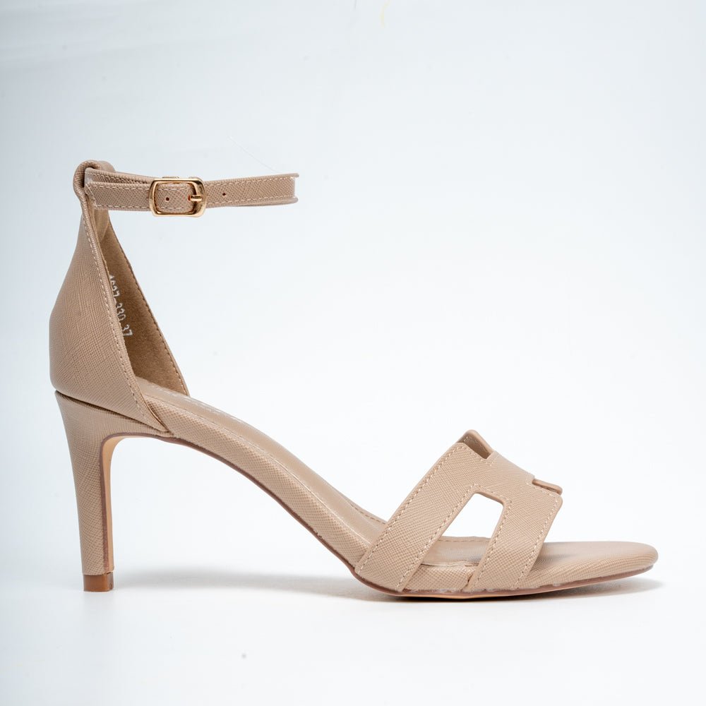 Aurelle Ankle Strap Cutout Heels - Khaki