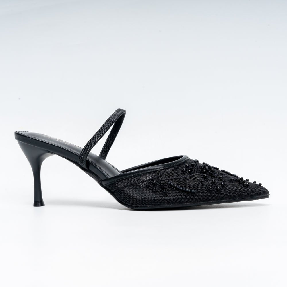 Beaded Blossom - Black Slingback - view 2