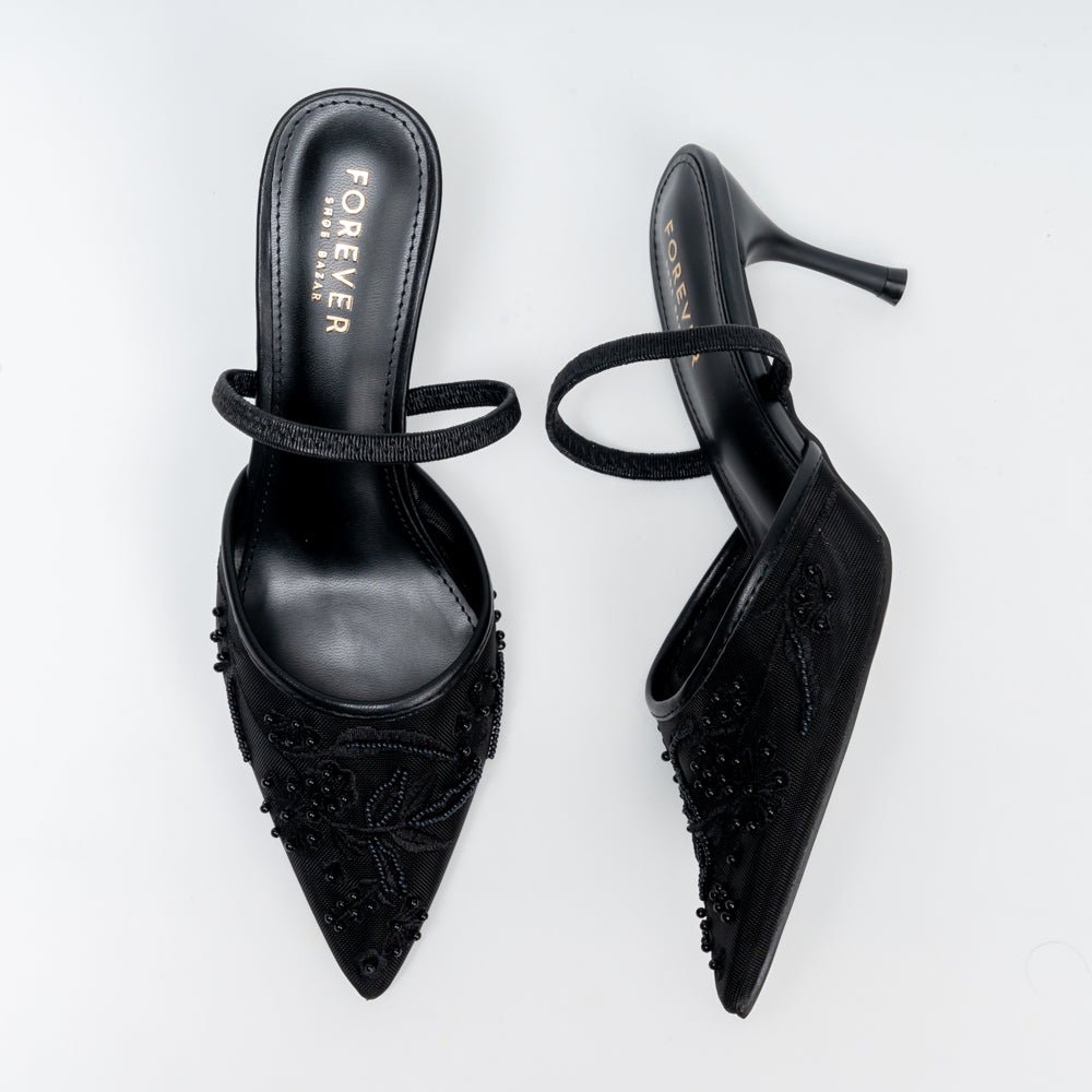 Beaded Blossom - Black Slingback - view 5