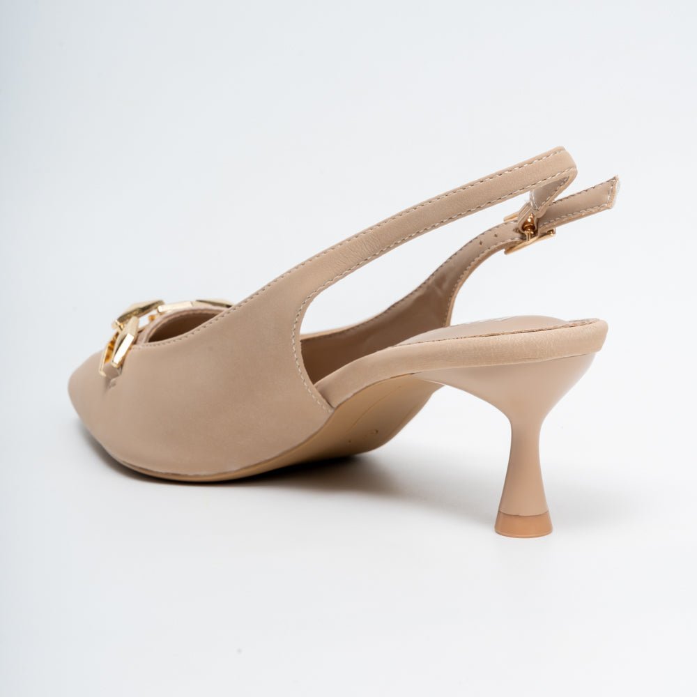 Aveline Chain Detail Slingback Kitten Heels - Beige - view 3