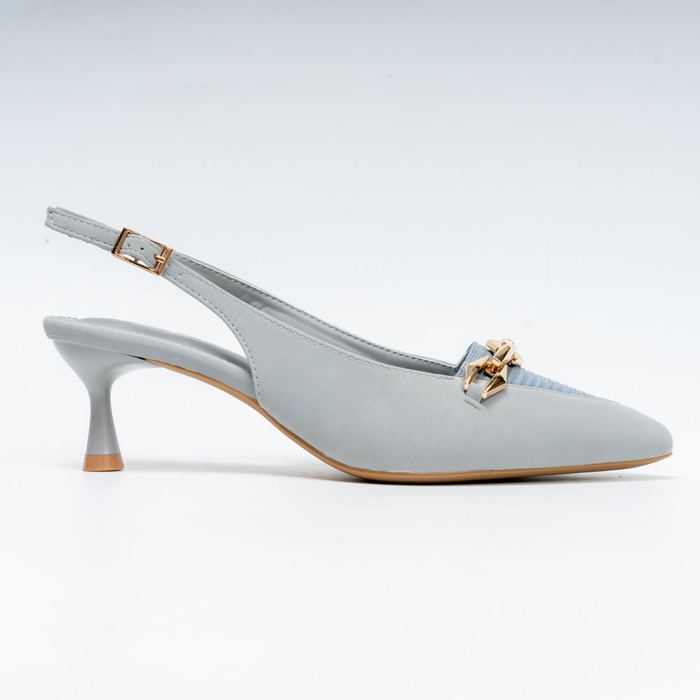 Aveline Chain Detail Slingback Kitten Heels - Blue