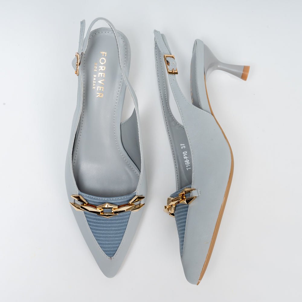 Aveline Chain Detail Slingback Kitten Heels - Blue - view 5