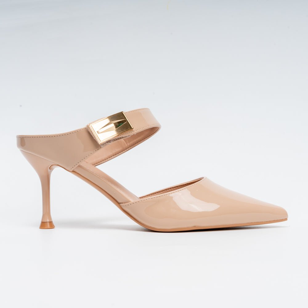 Boss Lady Pointed Toe Strap Heels - Beige