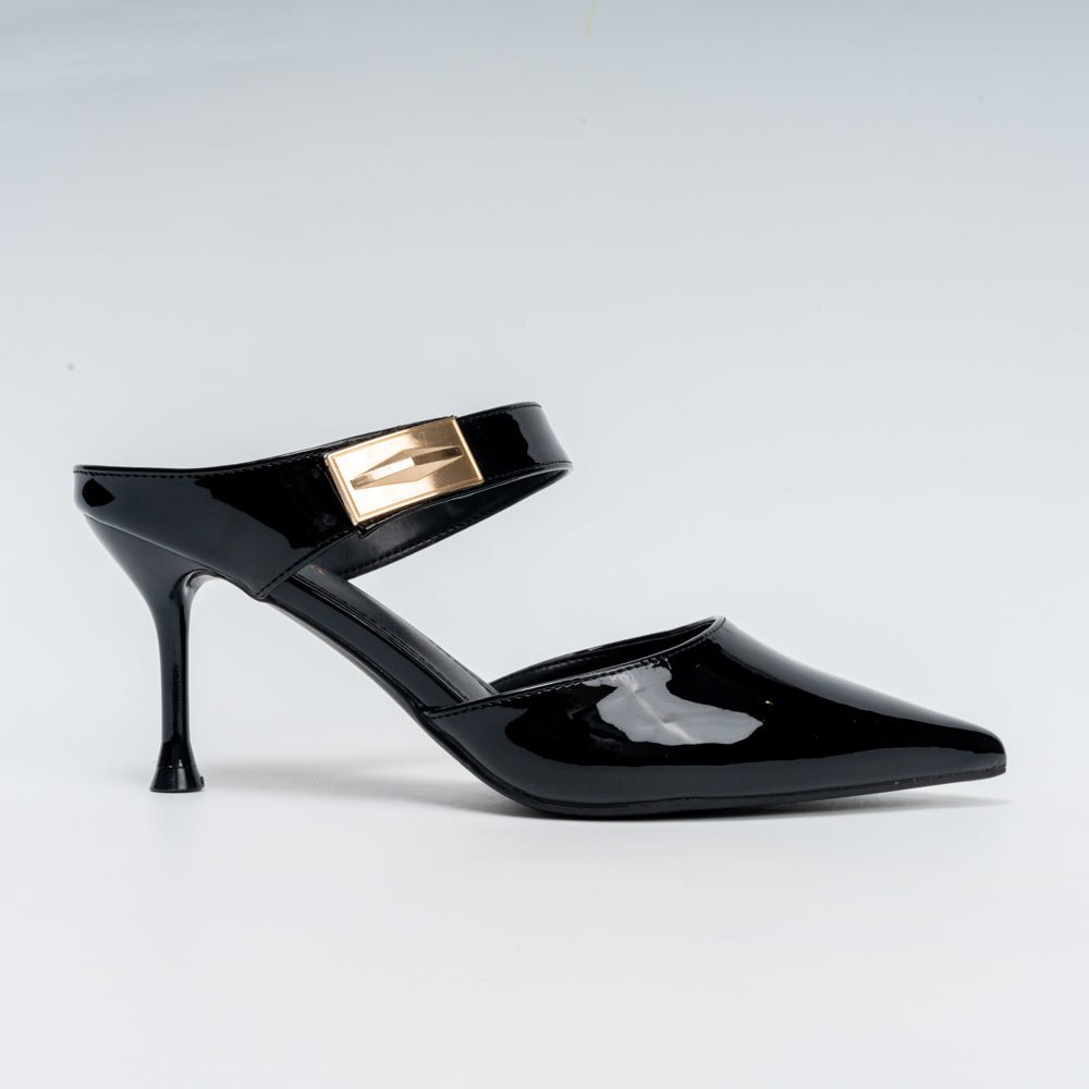 Boss Lady Pointed Toe Strap Heels - Black
