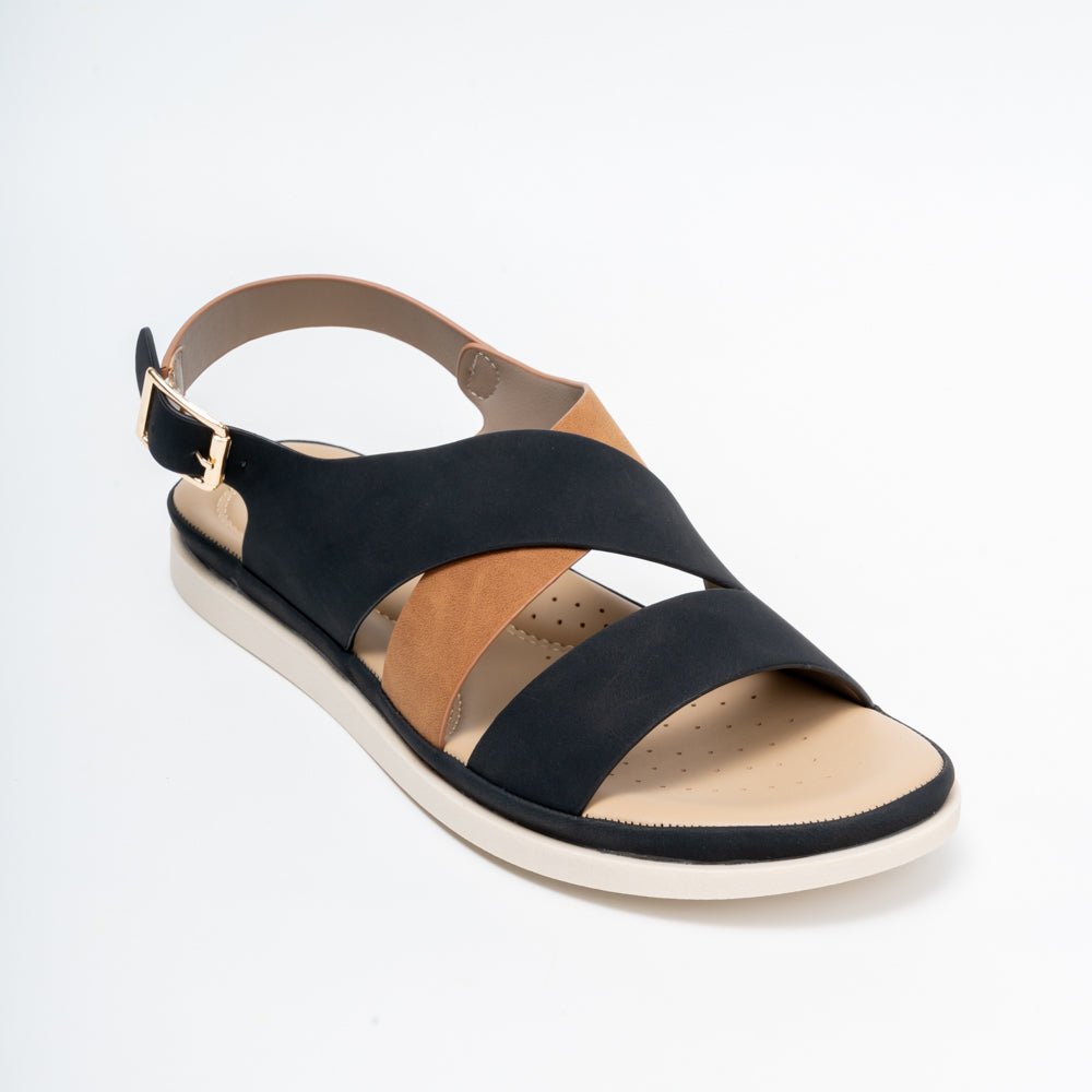 Forever Chic Two-Tone Crisscross Strap Black Sandals - view 3