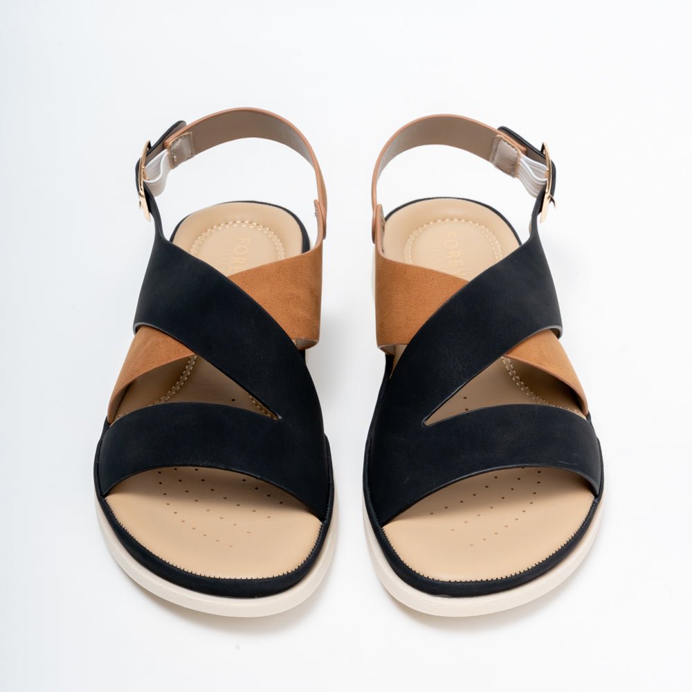 Forever Chic Two-Tone Crisscross Strap Black Sandals - view 4