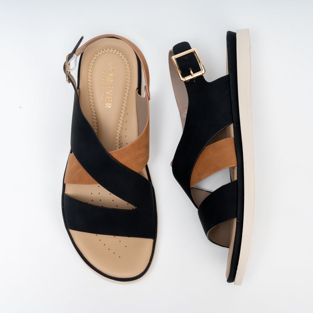 Forever Chic Two-Tone Crisscross Strap Black Sandals - view 5