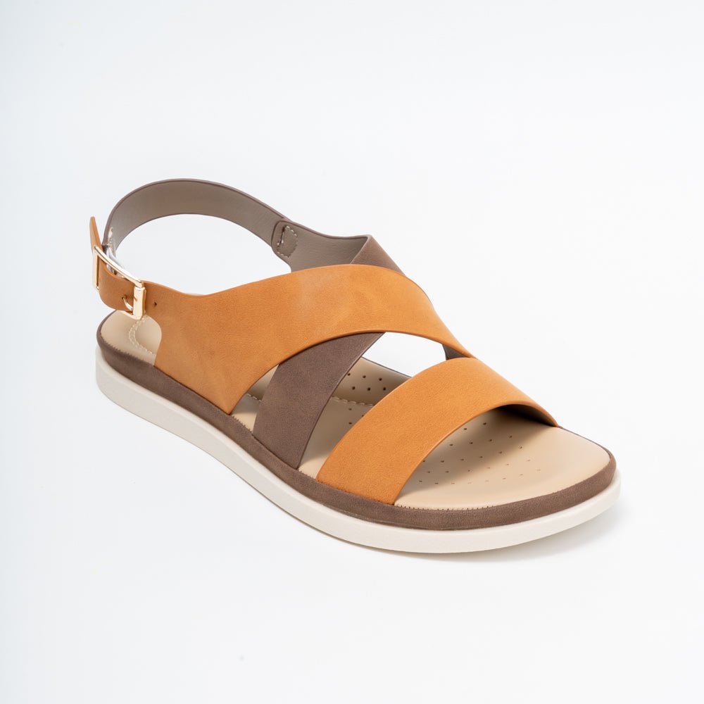 Forever Chic Two-Tone Crisscross Strap Brown Sandals - view 3