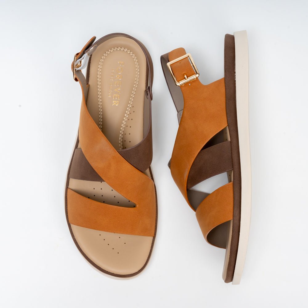 Forever Chic Two-Tone Crisscross Strap Brown Sandals - view 5
