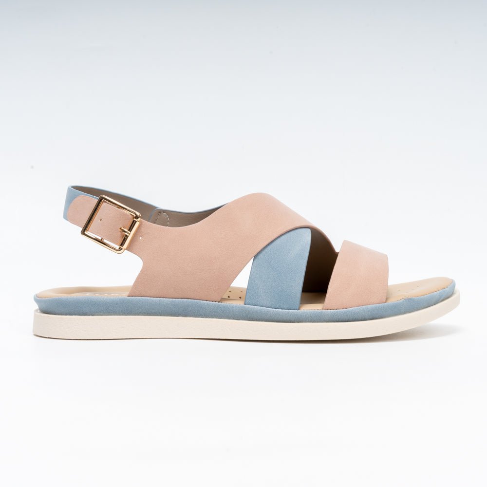 Forever Chic Two-Tone Crisscross Strap Blue Sandals - view 2