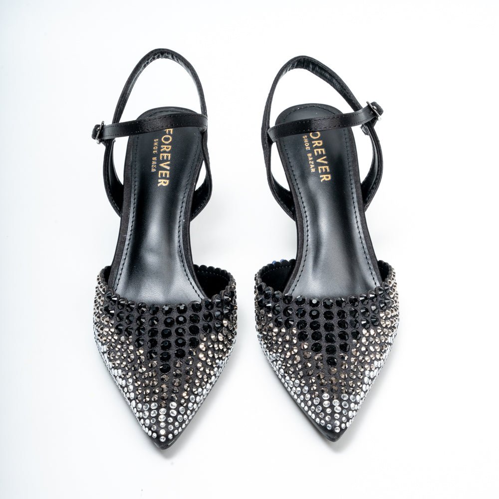 Noirelle Crystal Embellished Slingback Heels - Black - view 4