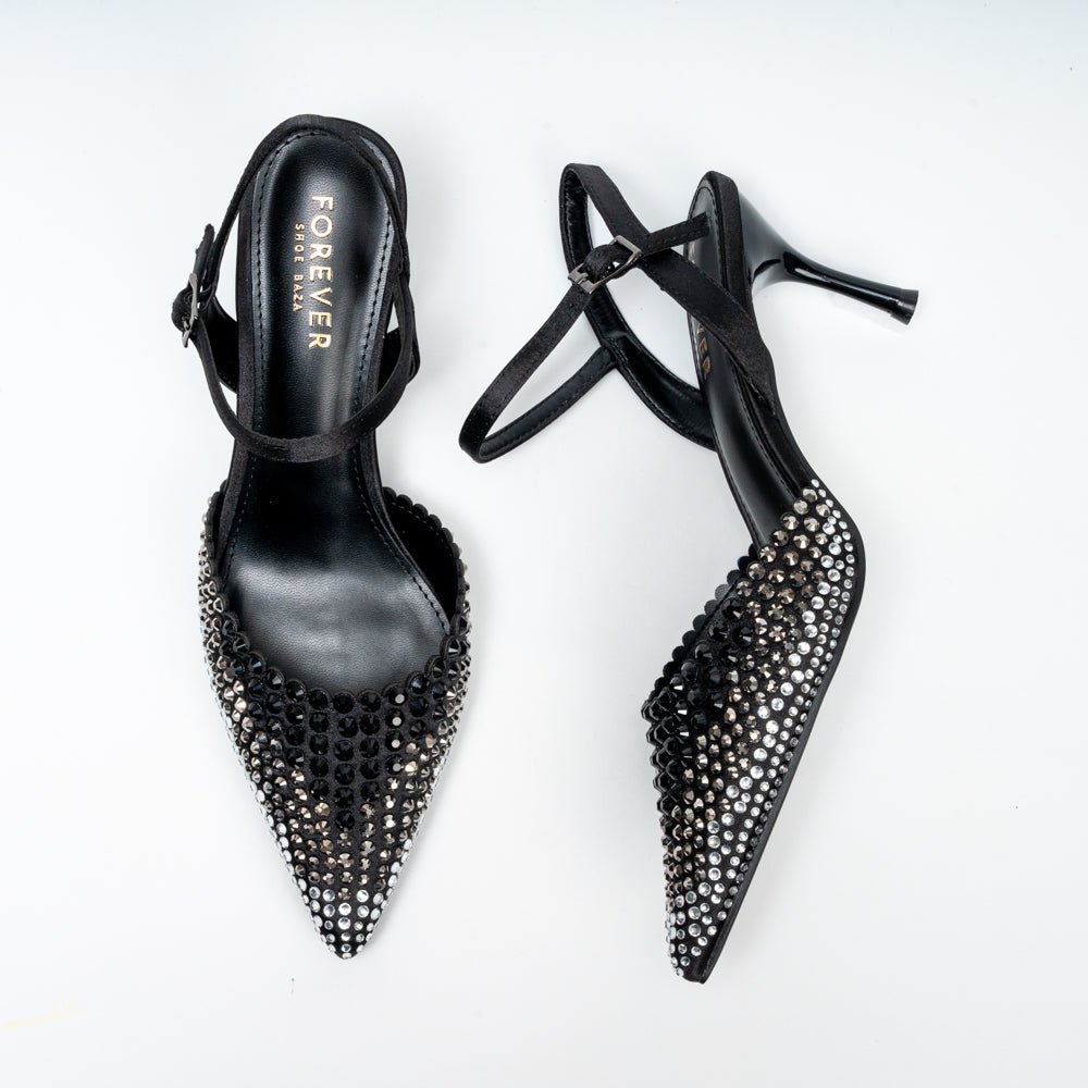 Noirelle Crystal Embellished Slingback Heels - Black - view 5