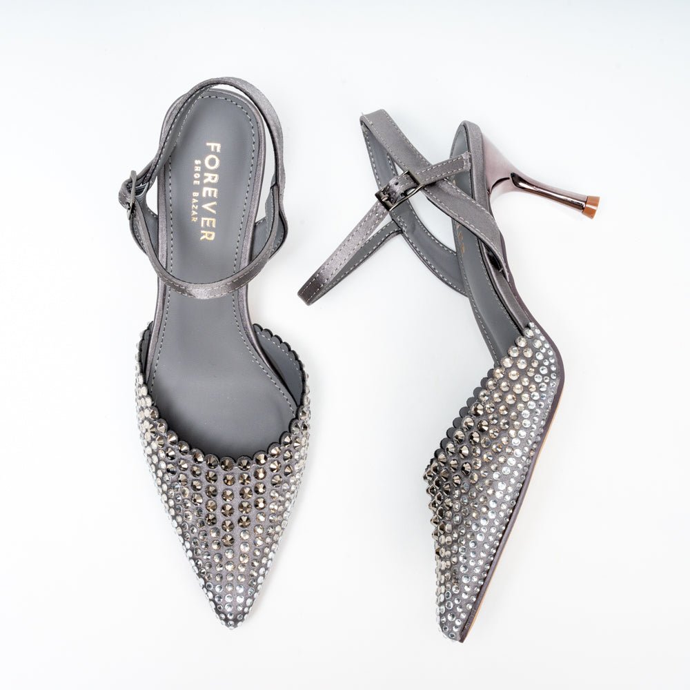Noirelle Crystal Embellished Slingback Heels - Gun Metal - view 5