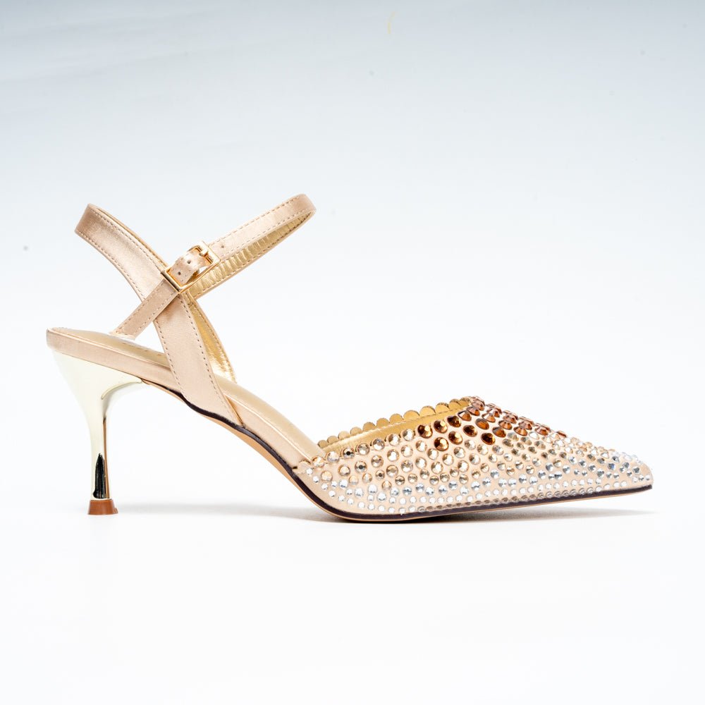 Noirelle Crystal Embellished Slingback Heels - Gold