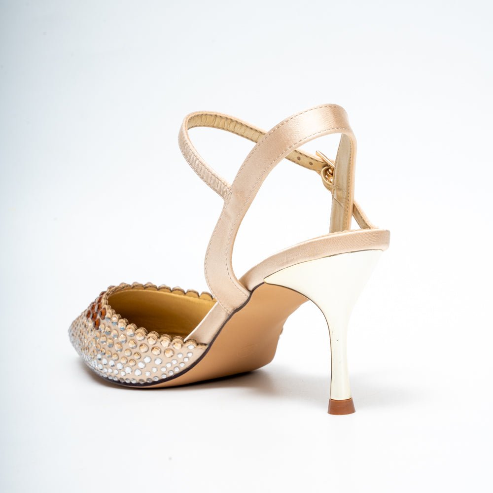 Noirelle Crystal Embellished Slingback Heels - Gold - view 3