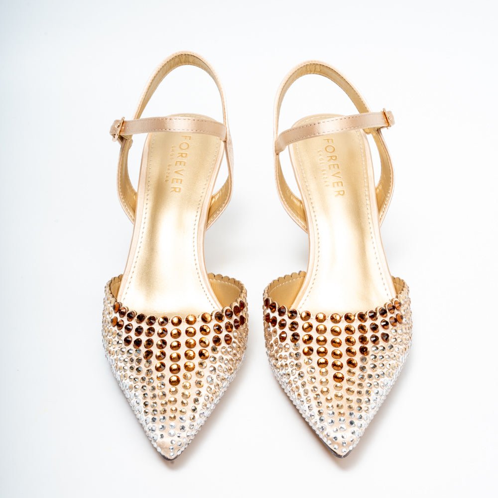 Noirelle Crystal Embellished Slingback Heels - Gold - view 4