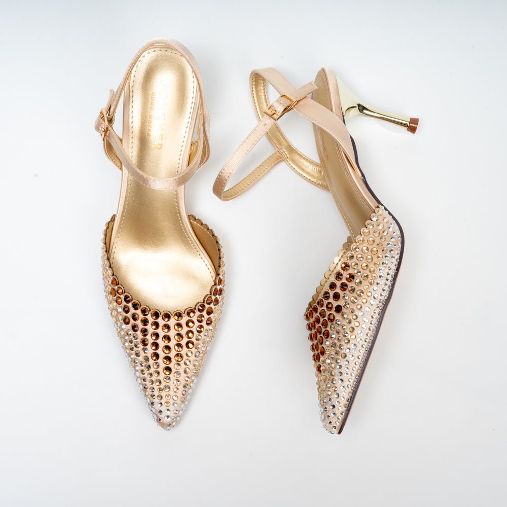 Noirelle Crystal Embellished Slingback Heels - Gold - view 5