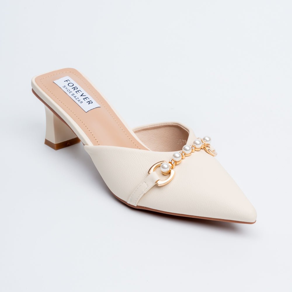 Pearl Embellished - Beige Mules - view 3