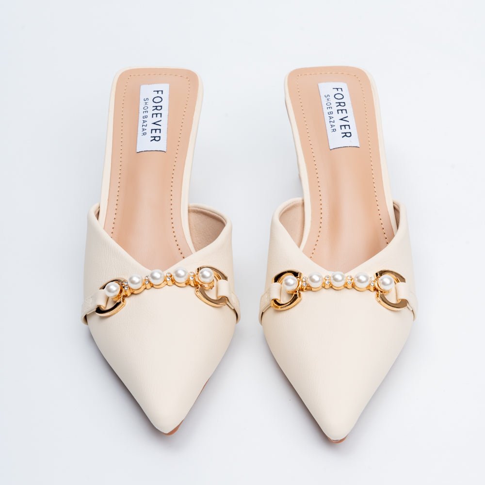 Pearl Embellished - Beige Mules - view 4