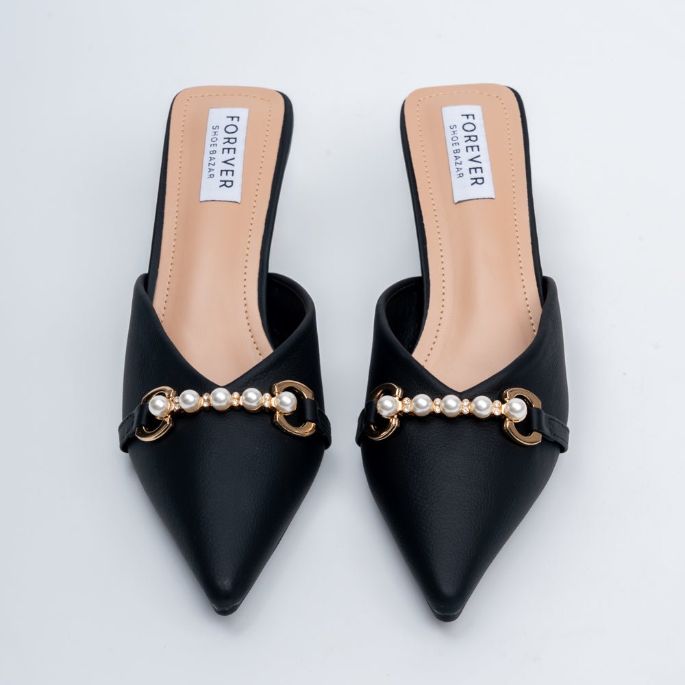 Pearl Embellished - Black Mules - view 4
