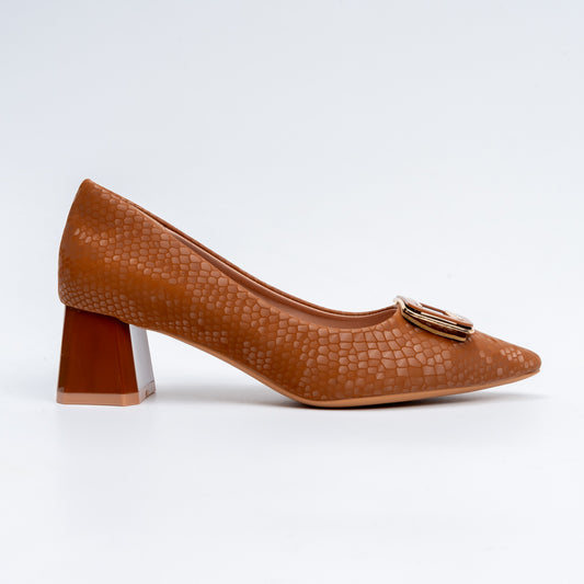 The Gianna Modern - Brown Block Heel Pumps