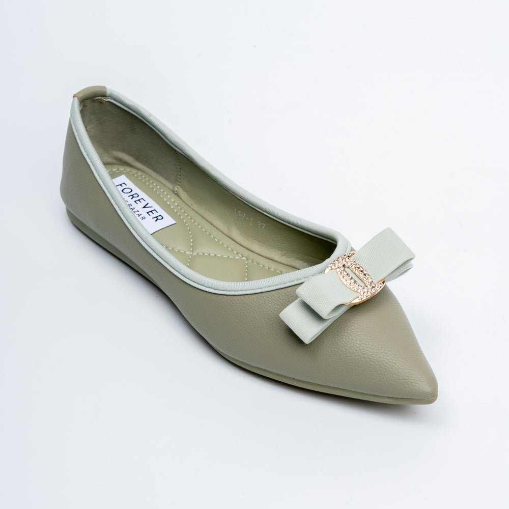 The Bella Bow - Green Flat Ballerinas - view 3