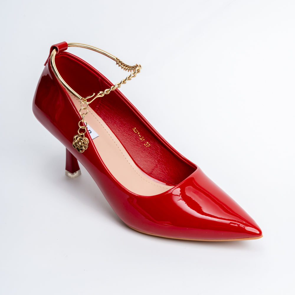 Scarlet Charm - Red Ankle Chain Pumps - view 3