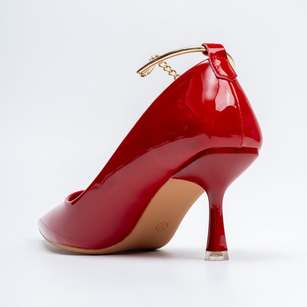Scarlet Charm - Red Ankle Chain Pumps - view 6