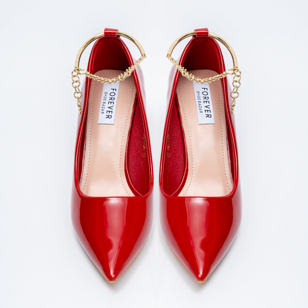 Scarlet Charm - Red Ankle Chain Pumps - view 4
