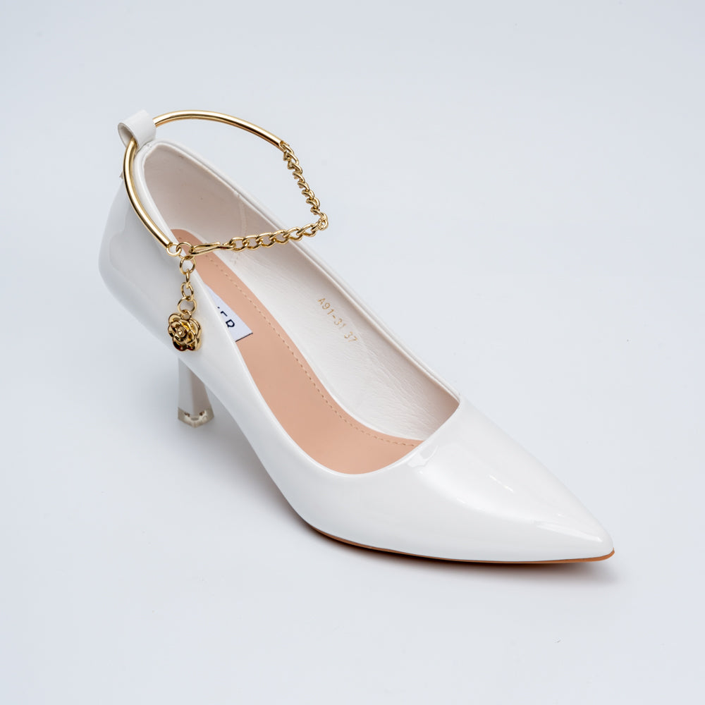 Scarlet Charm - White Ankle Chain Pumps - view 3