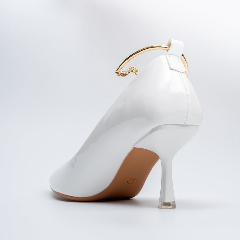 Scarlet Charm - White Ankle Chain Pumps - view 6