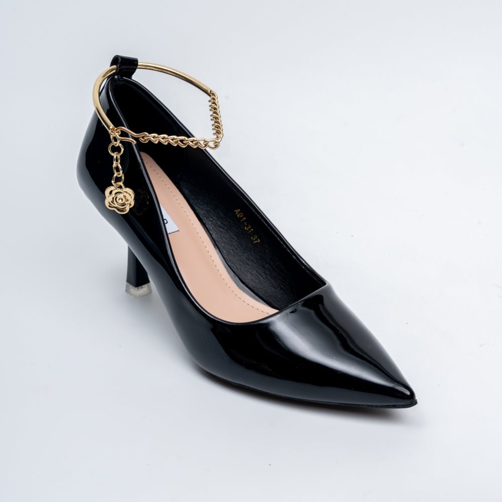 Scarlet Charm - Black Ankle Chain Pumps - view 3