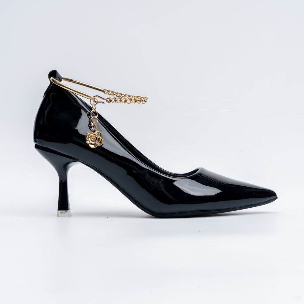 Scarlet Charm - Black Ankle Chain Pumps - view 2