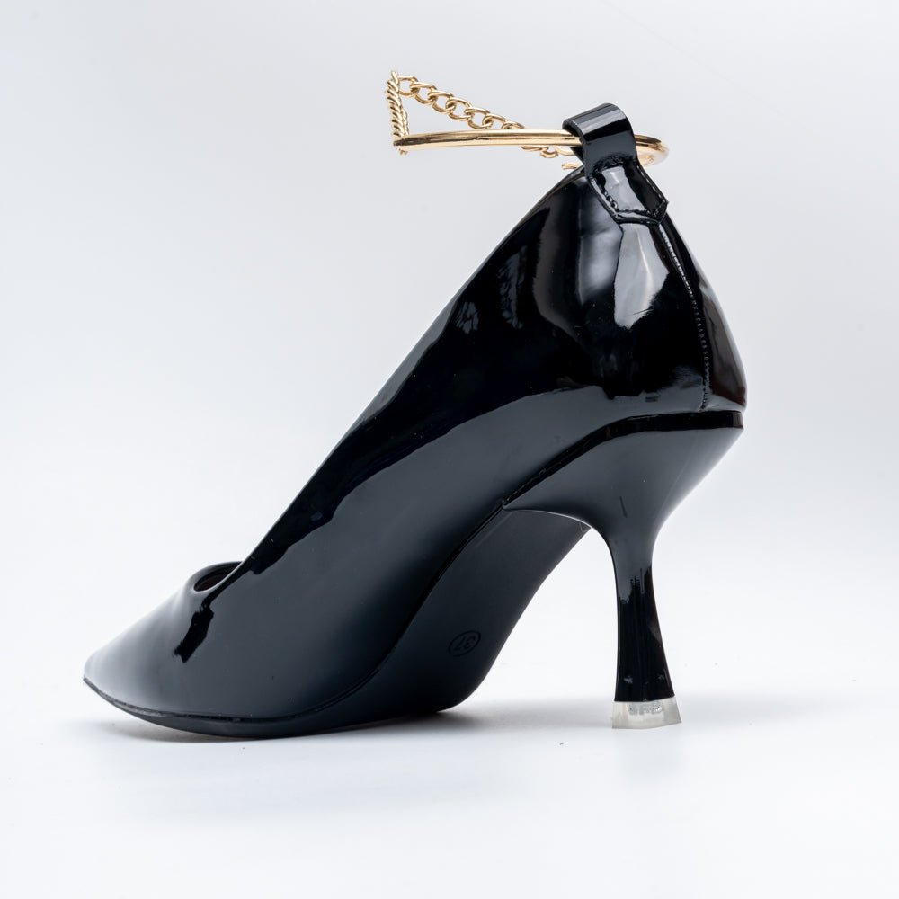 Scarlet Charm - Black Ankle Chain Pumps - view 6
