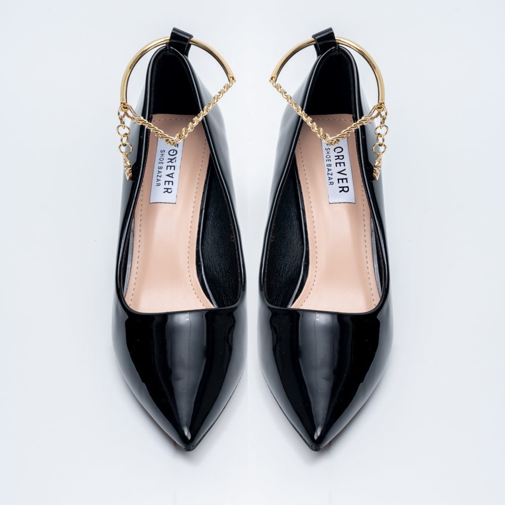 Scarlet Charm - Black Ankle Chain Pumps - view 4