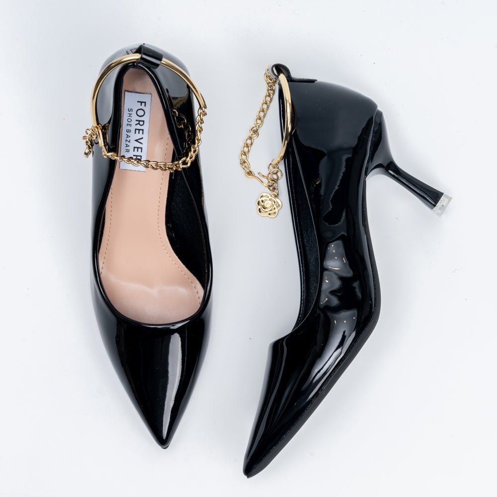 Scarlet Charm - Black Ankle Chain Pumps - view 5