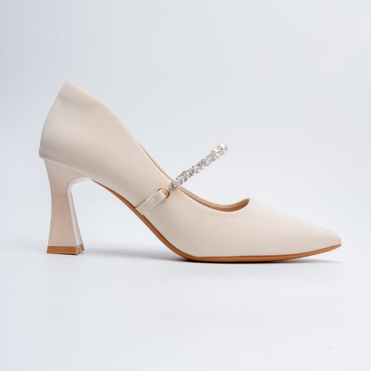 Ivory Charm - Beige Block Heel Pumps