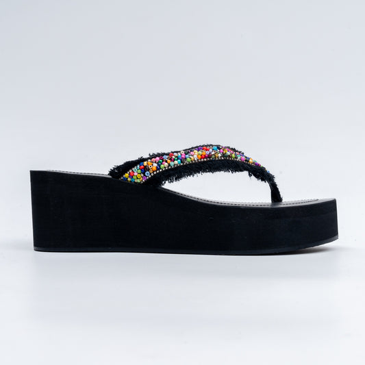 Boho Beaded - Black Platform Slip-On