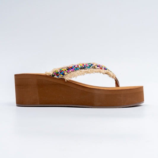 Boho Beaded - Beige Platform Slip-On